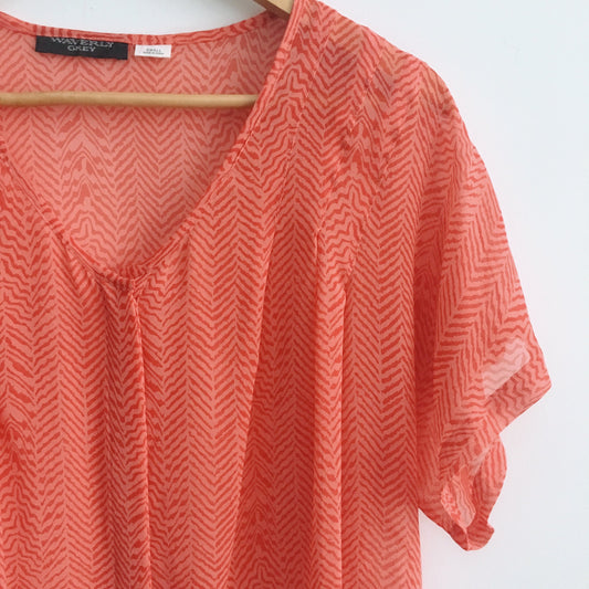 Waverly Grey Coral Silk Blouse - size Small - Anthropologie