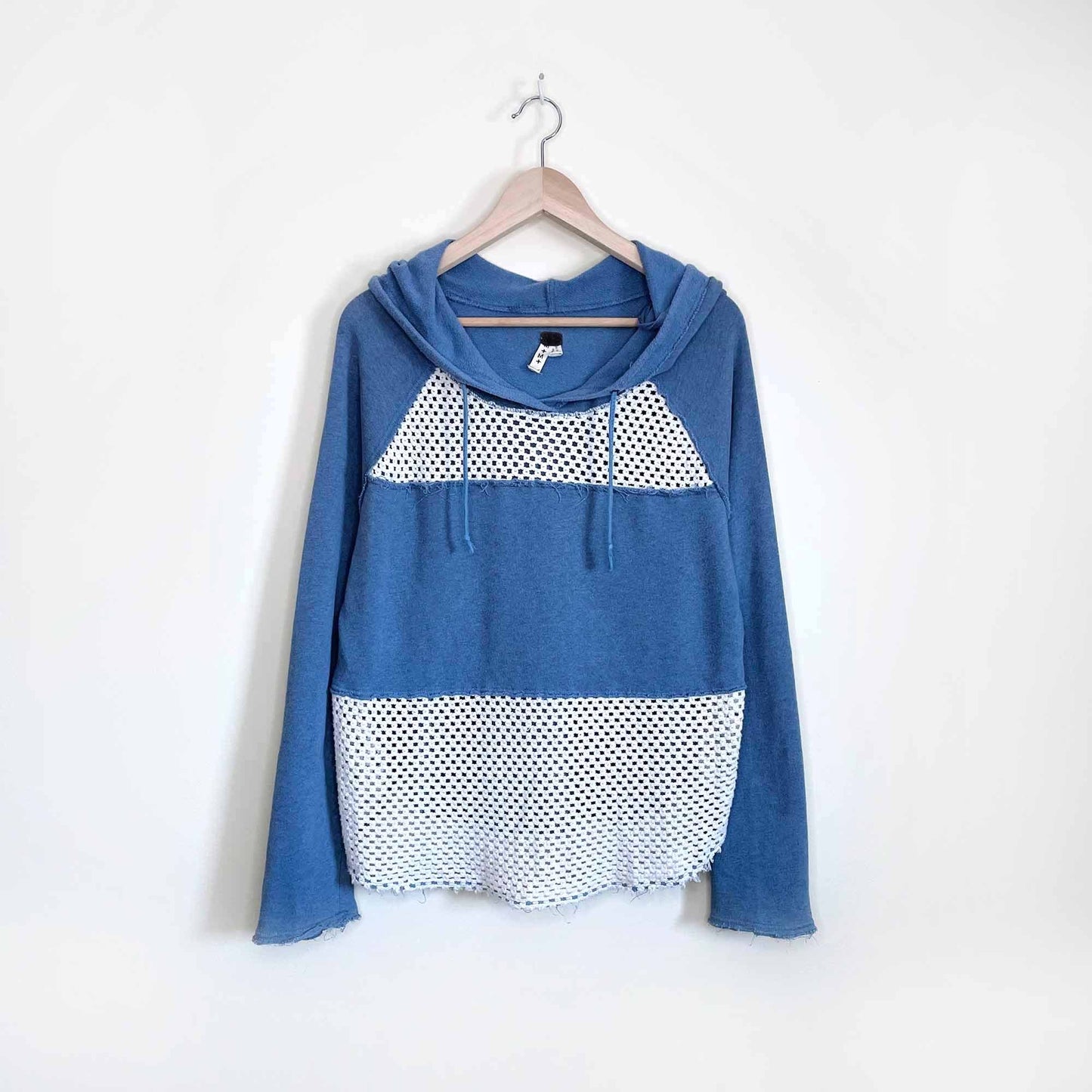 we the free raw edge beach hoodie with crochet panels - size medium