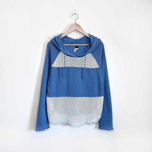 we the free raw edge beach hoodie with crochet panels - size medium