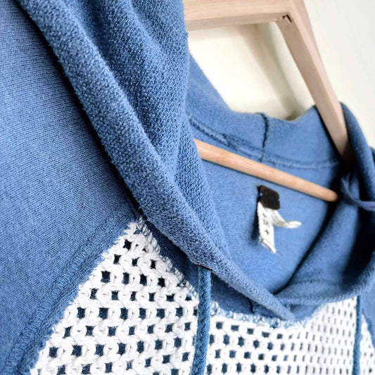 we the free raw edge beach hoodie with crochet panels - size medium