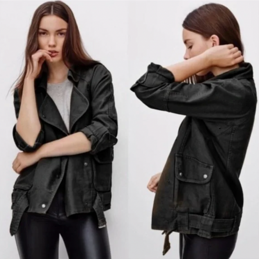 wilfred free black rayder linen moto jacket - size xxs