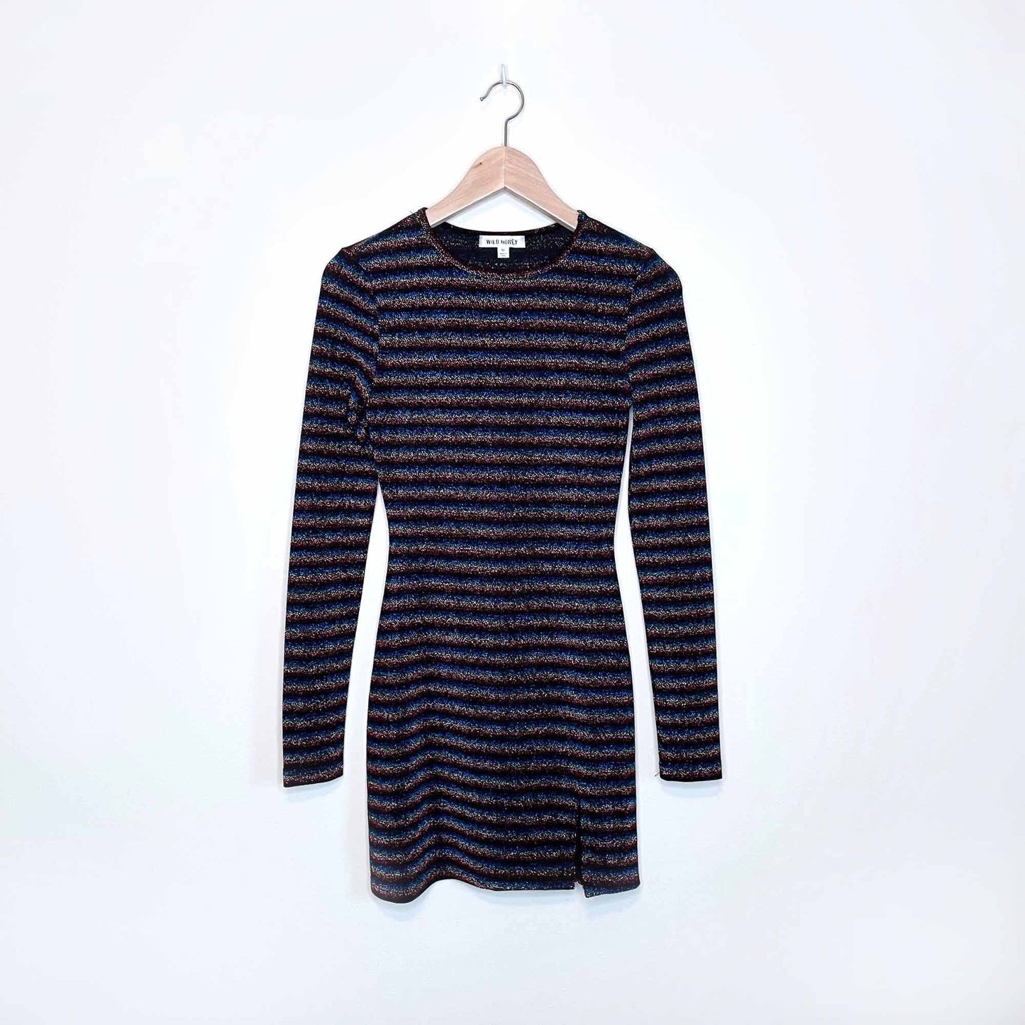 wild honey metallic rainbow long sleeve mini dress - size medium
