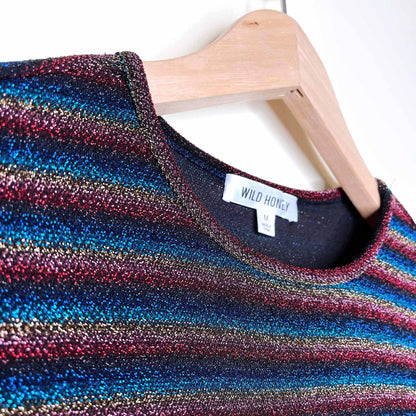 wild honey metallic rainbow long sleeve mini dress - size medium