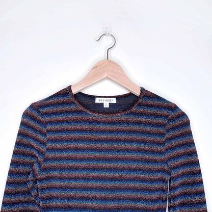 wild honey metallic rainbow long sleeve mini dress - size medium