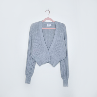 wilfred thais grey ribbed wool deep v cardigan sweater - size small