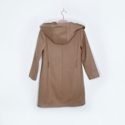 wilfred tan borda wool-cashmere belted hooded coat - size xxs