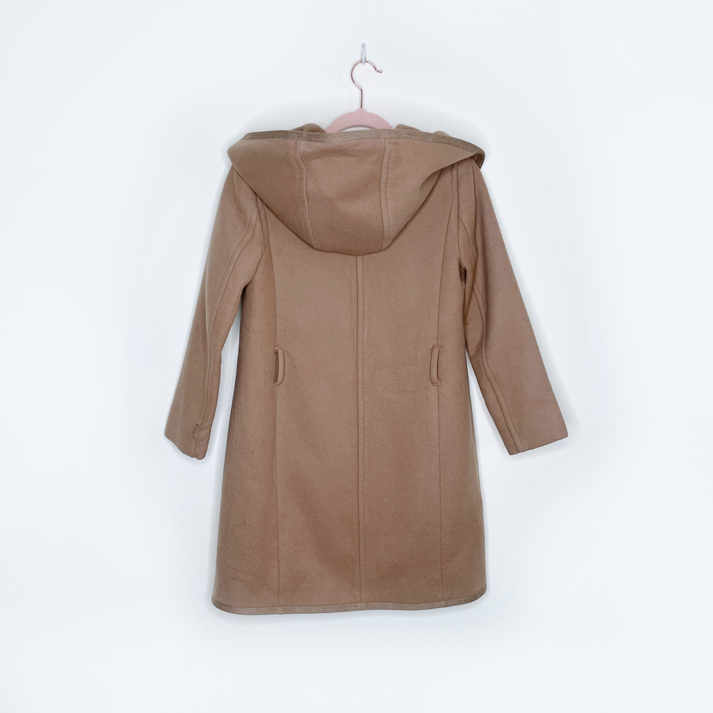 wilfred tan borda wool-cashmere belted hooded coat - size xxs