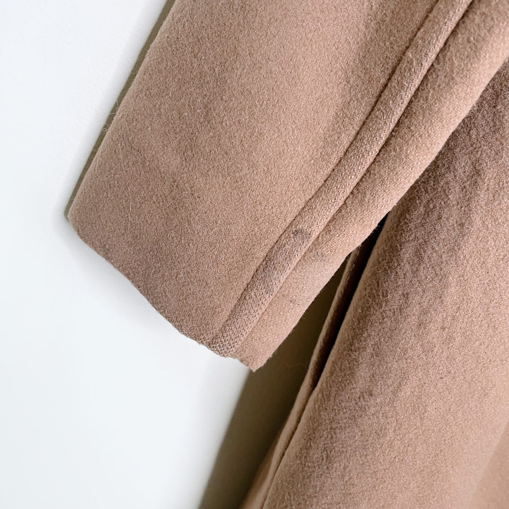 wilfred tan borda wool-cashmere belted hooded coat - size xxs