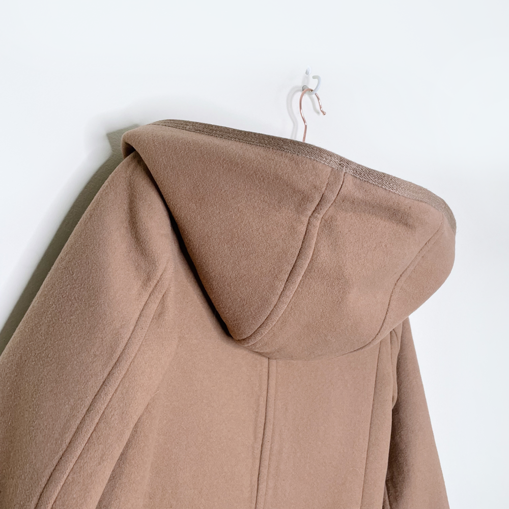 wilfred tan borda wool-cashmere belted hooded coat - size xxs