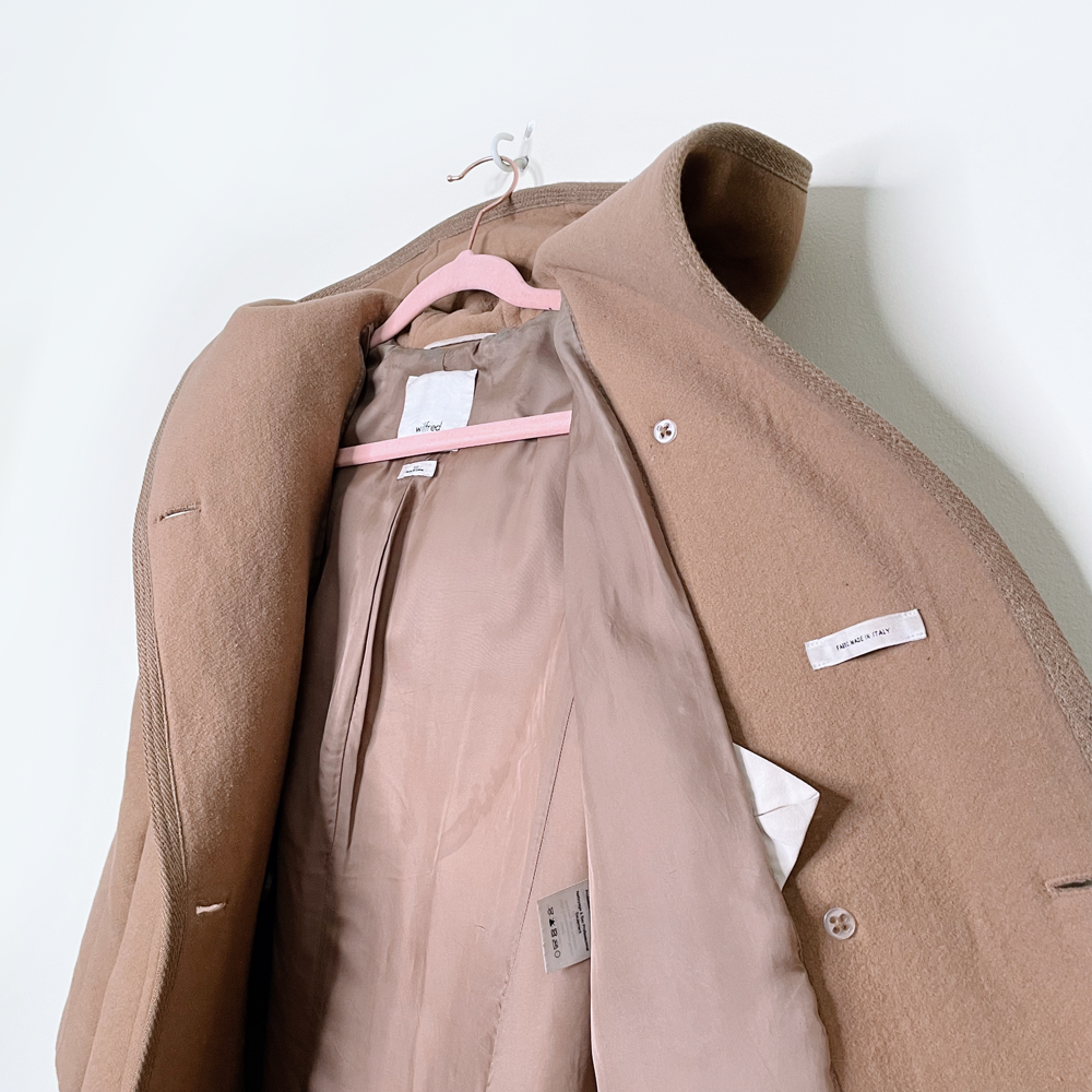 wilfred tan borda wool-cashmere belted hooded coat - size xxs