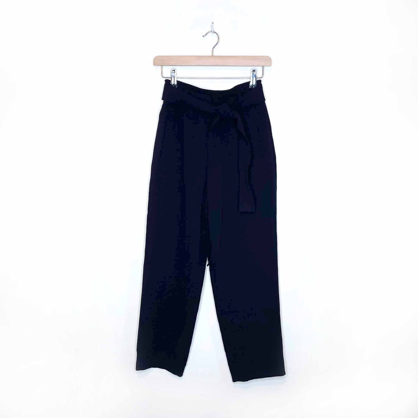 wilfred navy blue tie-front high rise straight leg pant - size 2