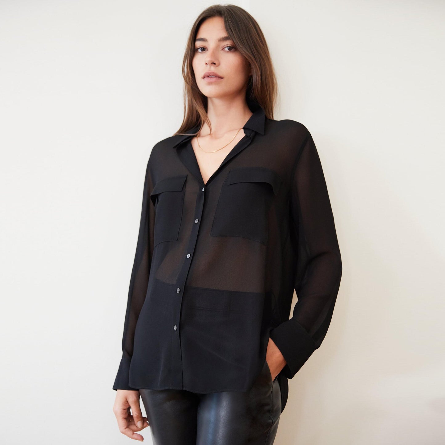 wilfred silk chiffon giffard button down blouse - size medium