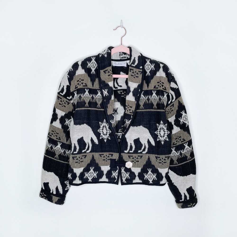 vintage flashback tapestry cropped wolf jacket - size small
