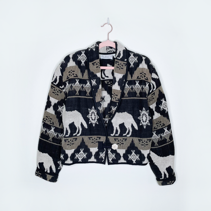 vintage flashback tapestry cropped wolf jacket - size small