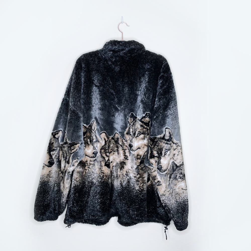 vintage 90s mazmania made in usa wolf pack fleece jacket - size 3x