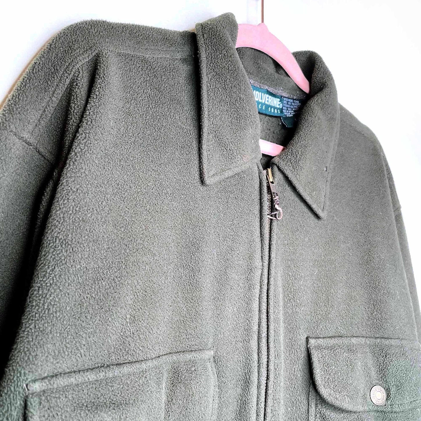 vintage wolverine fleece zip up shacket - size large
