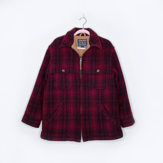 vintage 90s woolrich red plaid wool jacket with duck twill lining - size medium