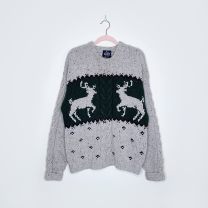 vintage woolrich deer chunky knit wool sweater - size medium