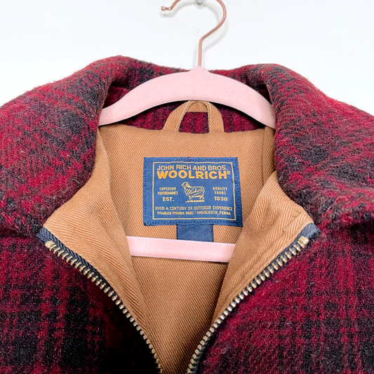 vintage 90s woolrich red plaid wool jacket with duck twill lining - size medium