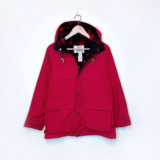 vintage woolrich plaid wool lined hooded jacket - size sm/med