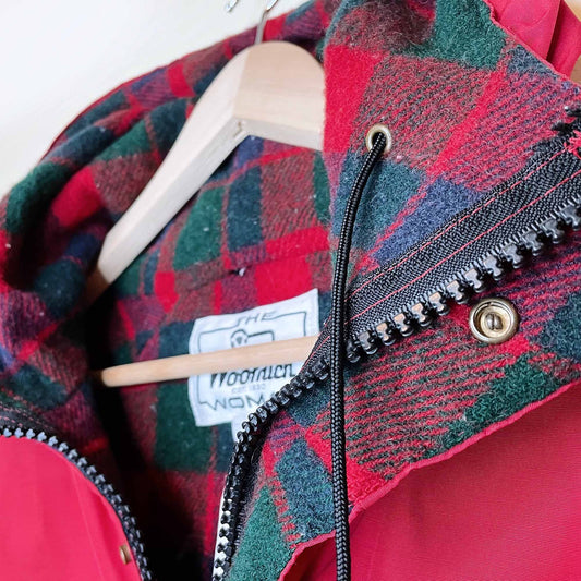vintage woolrich plaid wool lined hooded jacket - size sm/med