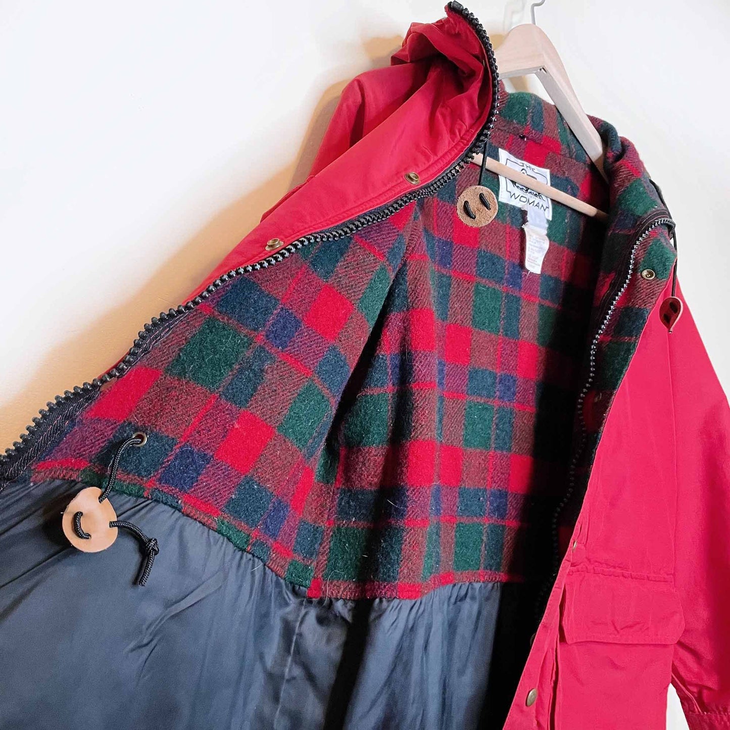vintage woolrich plaid wool lined hooded jacket - size sm/med