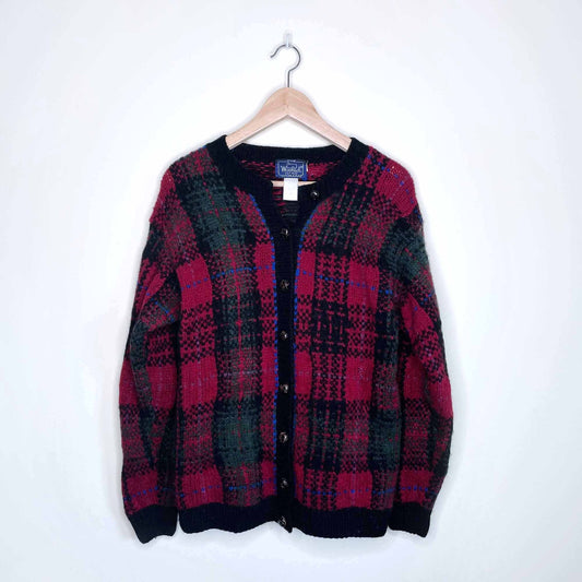 vintage woolrich red plaid tartan wool cardigan - size small