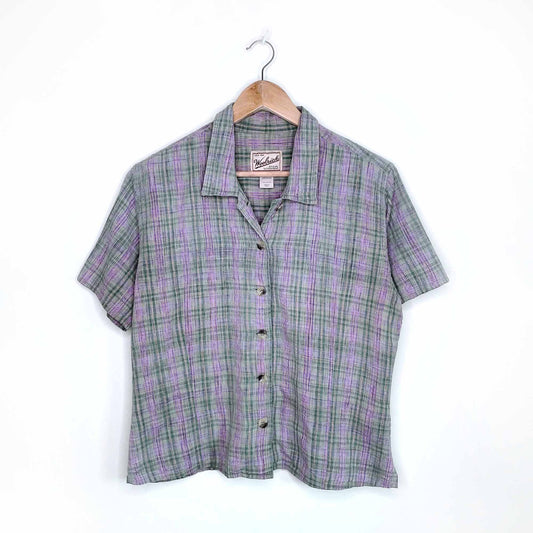 woolrich cropped plaid short sleeve button down - size medium
