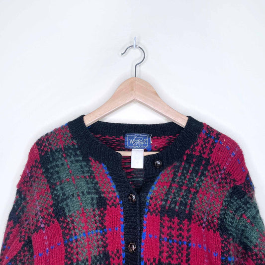 vintage woolrich red plaid tartan wool cardigan - size small