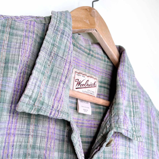 woolrich cropped plaid short sleeve button down - size medium