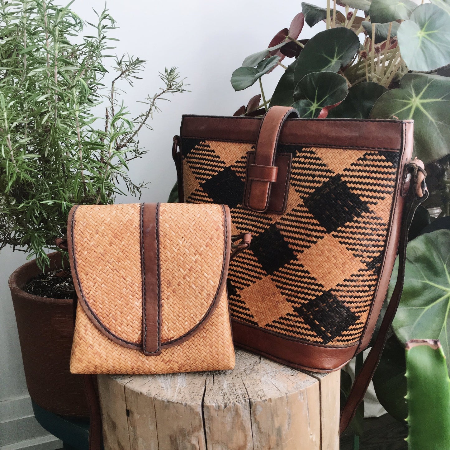 Vintage Sisal Bag with Diamond Weave