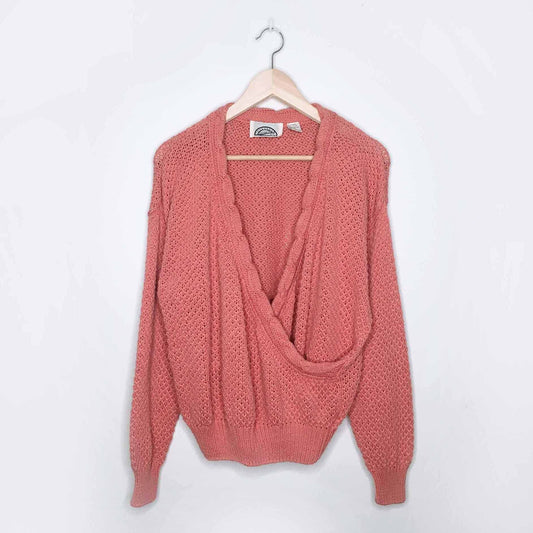 vintage trousers up cotton-blend wrap sweater - size large