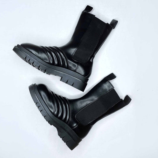 Yioudu leather mid calf pull on moto boots - size 39