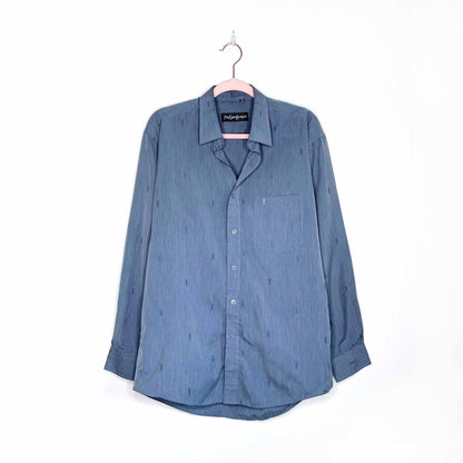 men's ysl blue logo embroidered pocket dress shirt - size 16