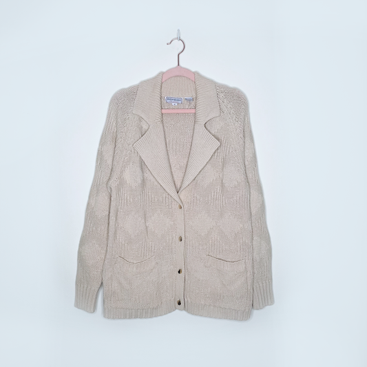 vintage ysl ladies diamond weave chunky cardigan - size medium
