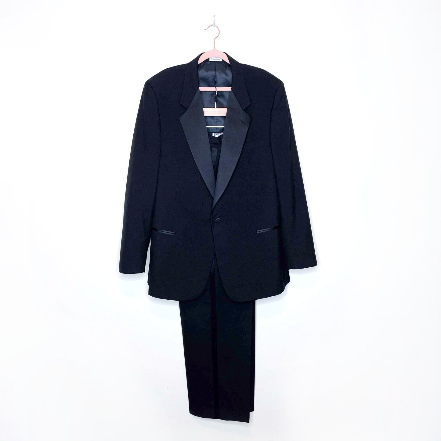 vintage men's black 2-piece saint laurent le smoking tuxedo - size 44L