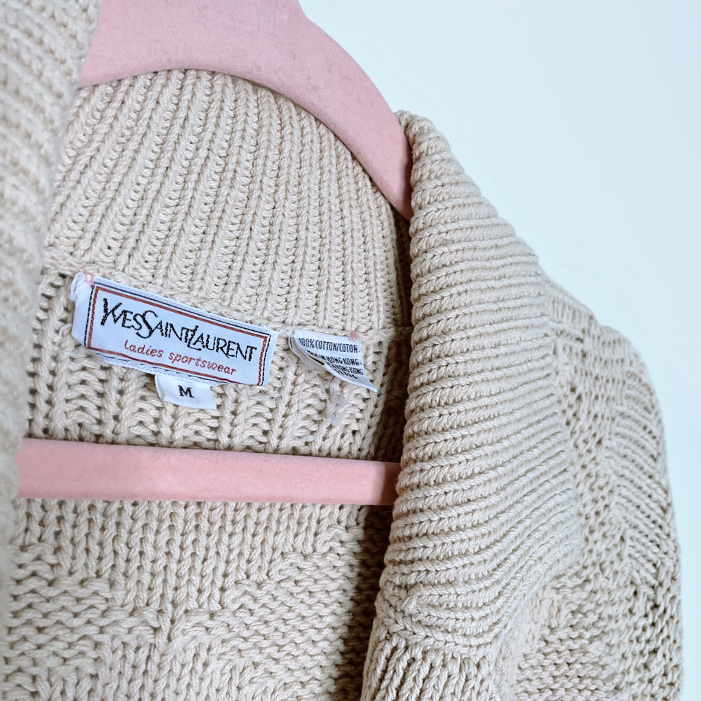 vintage ysl ladies diamond weave chunky cardigan - size medium