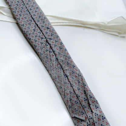 vintage ysl grey silk patterned tie and pocket square
