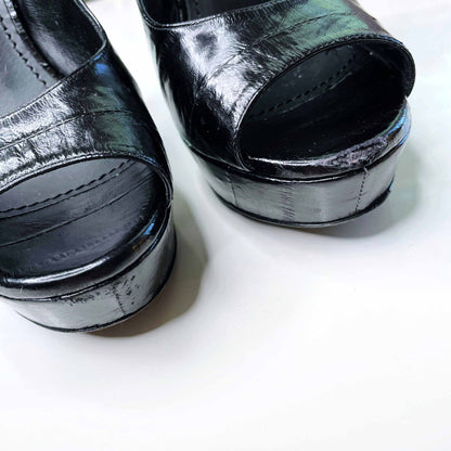 ysl black snakeskin platform peep toe pumps - size 36