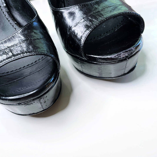 ysl black snakeskin platform peep toe pumps - size 36