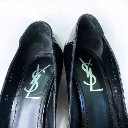 ysl black snakeskin platform peep toe pumps - size 36