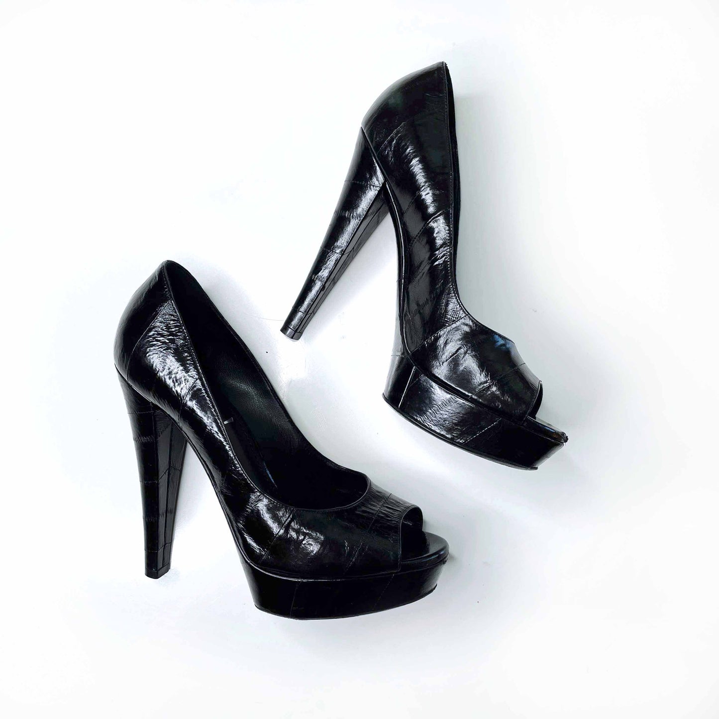 ysl black snakeskin platform peep toe pumps - size 36
