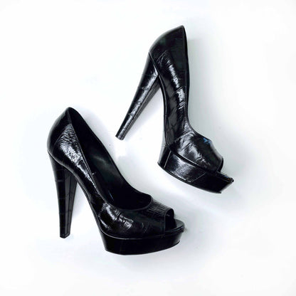 ysl black snakeskin platform peep toe pumps - size 36