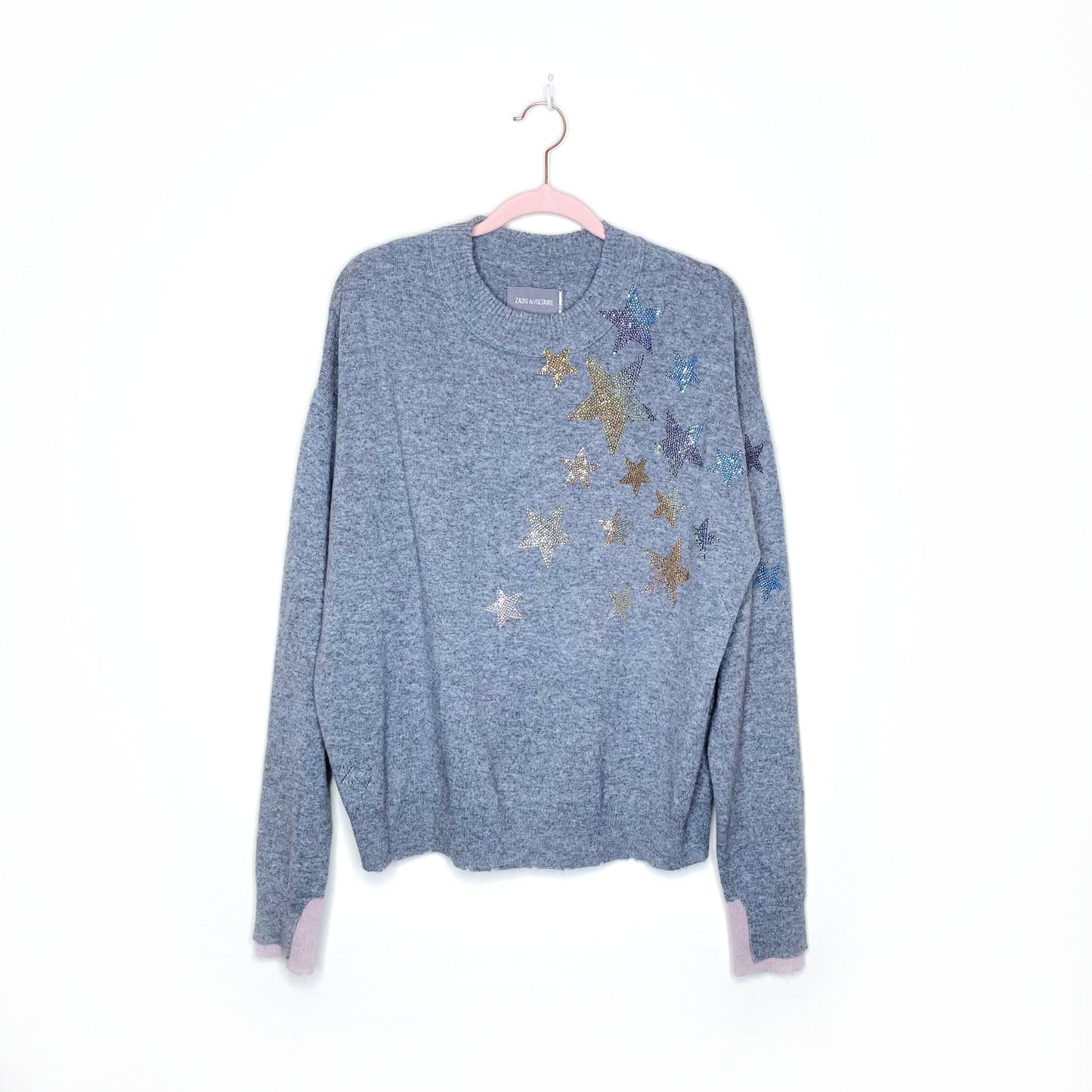 zadig & voltaire grey gaby stars cashmere sweater - size small