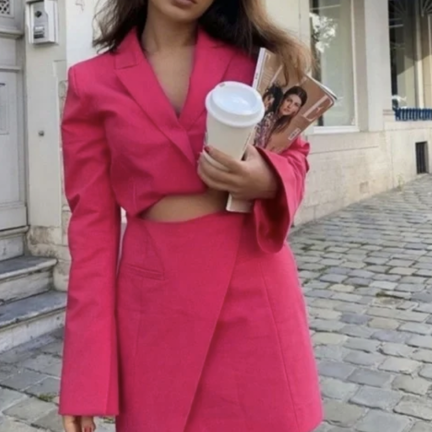 zara pink cutout barbiecore suit blazer dress - size small