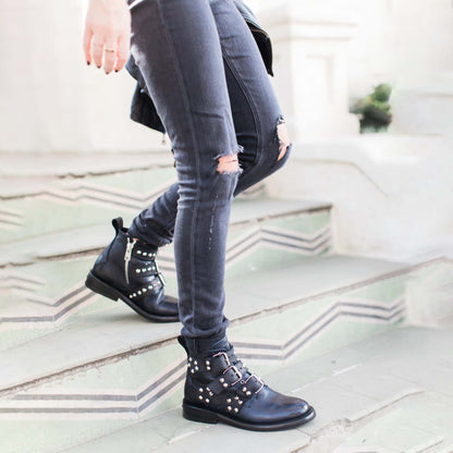 zadig & voltaire laureen spike black moto ankle boots - size 39