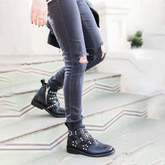 zadig & voltaire laureen spike black moto ankle boots - size 39