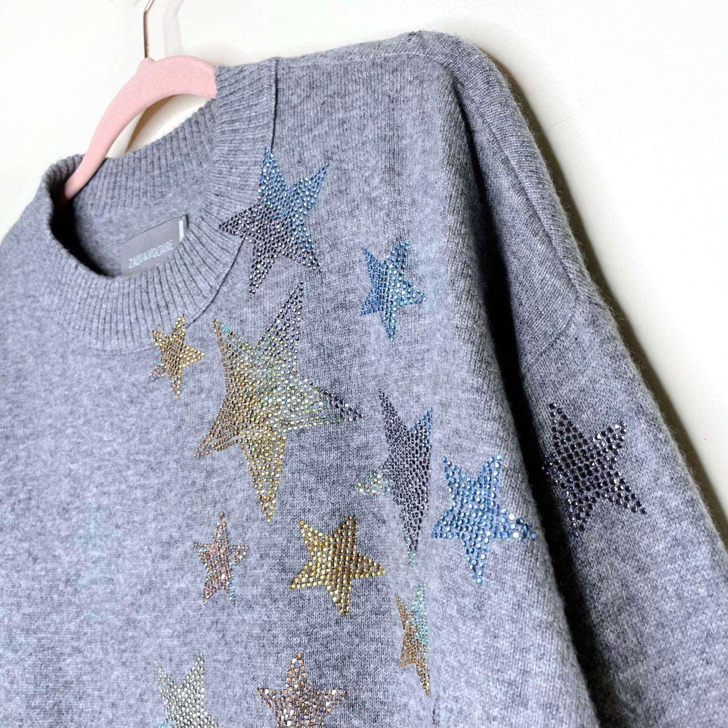 zadig & voltaire grey gaby stars cashmere sweater - size small