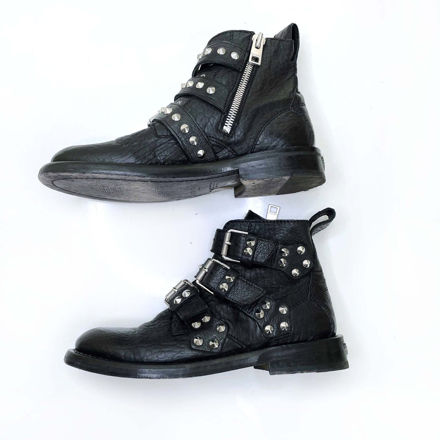 zadig & voltaire laureen spike black moto ankle boots - size 39