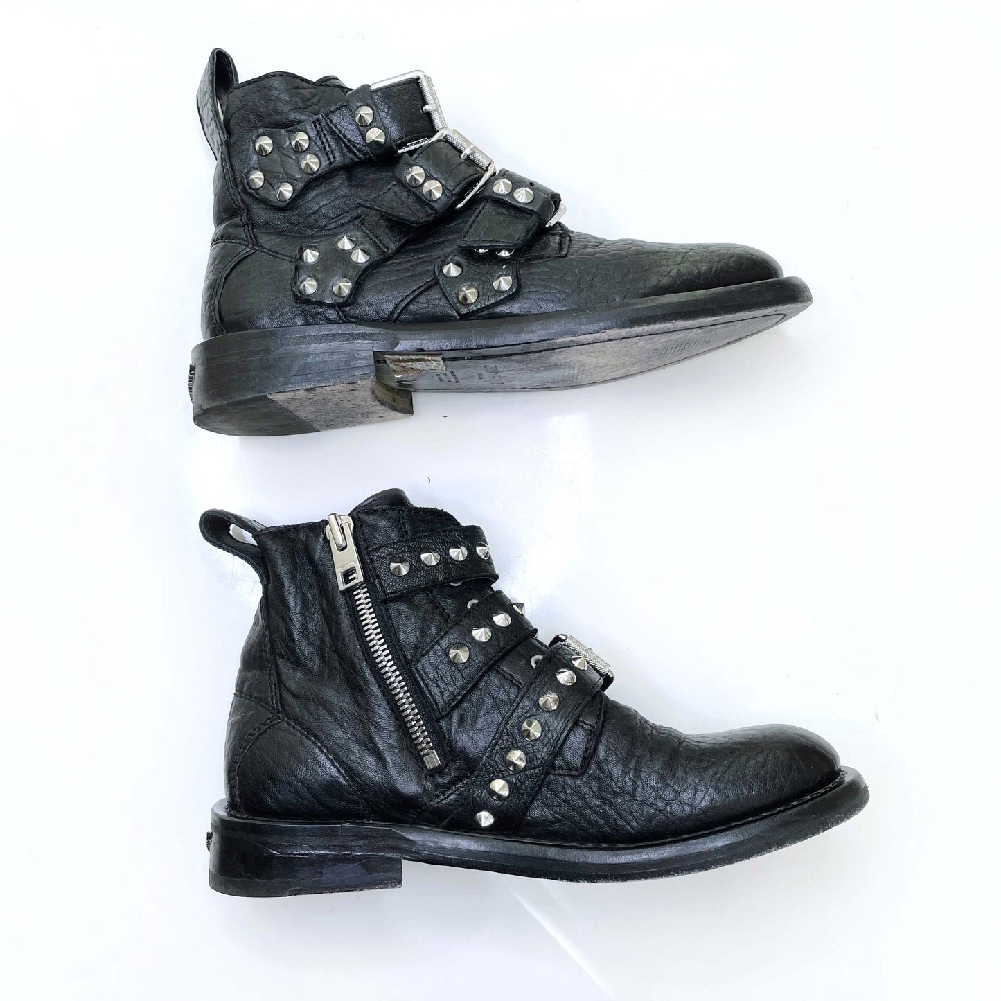 zadig & voltaire laureen spike black moto ankle boots - size 39